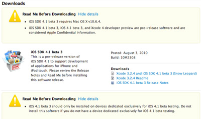 Apple libera iOS 4.1 Beta 3 para los desarrolladores 3