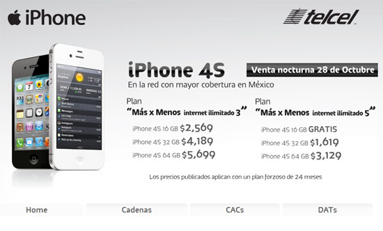 Telcel en México anuncia la venta nocturna del iPhone 4S 3