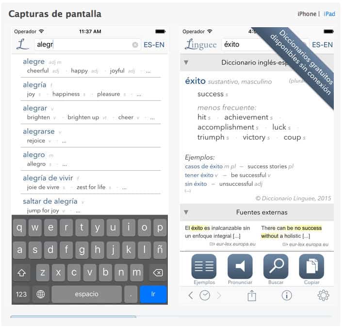 Captura pantalla Diccionario Linguee