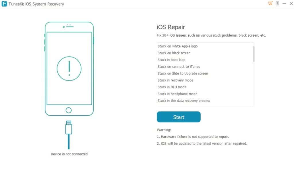 TunesKit IOS System Recovery para solucionar problemas graves de iOS 2