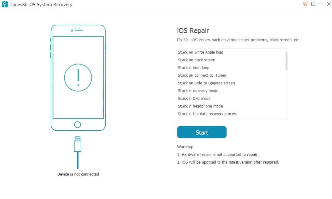 TunesKit IOS System Recovery para solucionar problemas graves de iOS 12