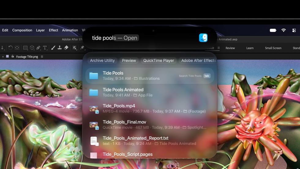 Dynamic Island del MacBook Pro con la búsqueda de Spotlight