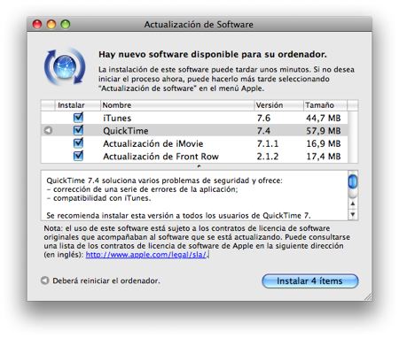 Actualizaciones de software: iTunes, QuickTime, iMovie y Front Row 3