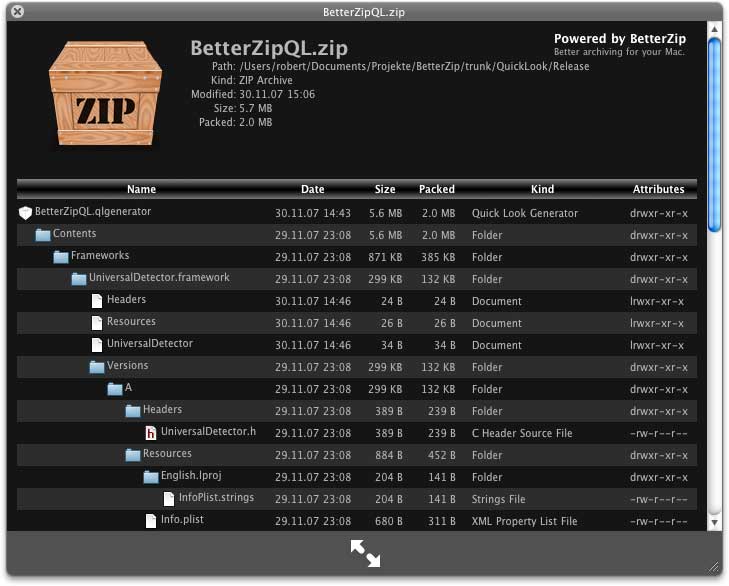 BetterZip, plugin para ver todo tipo de comprimidos en QuickLook 3